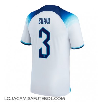 Camisa de Futebol Inglaterra Luke Shaw #3 Equipamento Principal Mundo 2022 Manga Curta